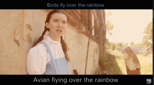 Wizard of Oz avian flying over the rainbow